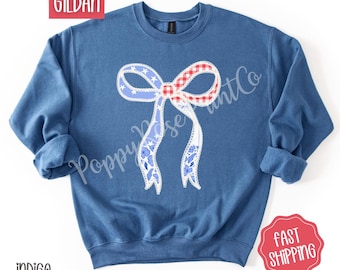 Coquette USA Bow Sweatshirt, Cute Lace Floral Sweater, Trendy America Crewneck, July 4th Sweater, Patriotic  Bow Sweatshirt, Gift for Her