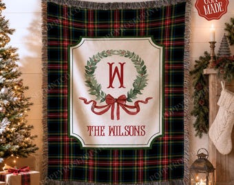 Personalized Christmas Blanket Family, Christmas Gift, Family Name Blanket for Xmas, Christmas Woven Blanket, Xmas Decoration Family Gift