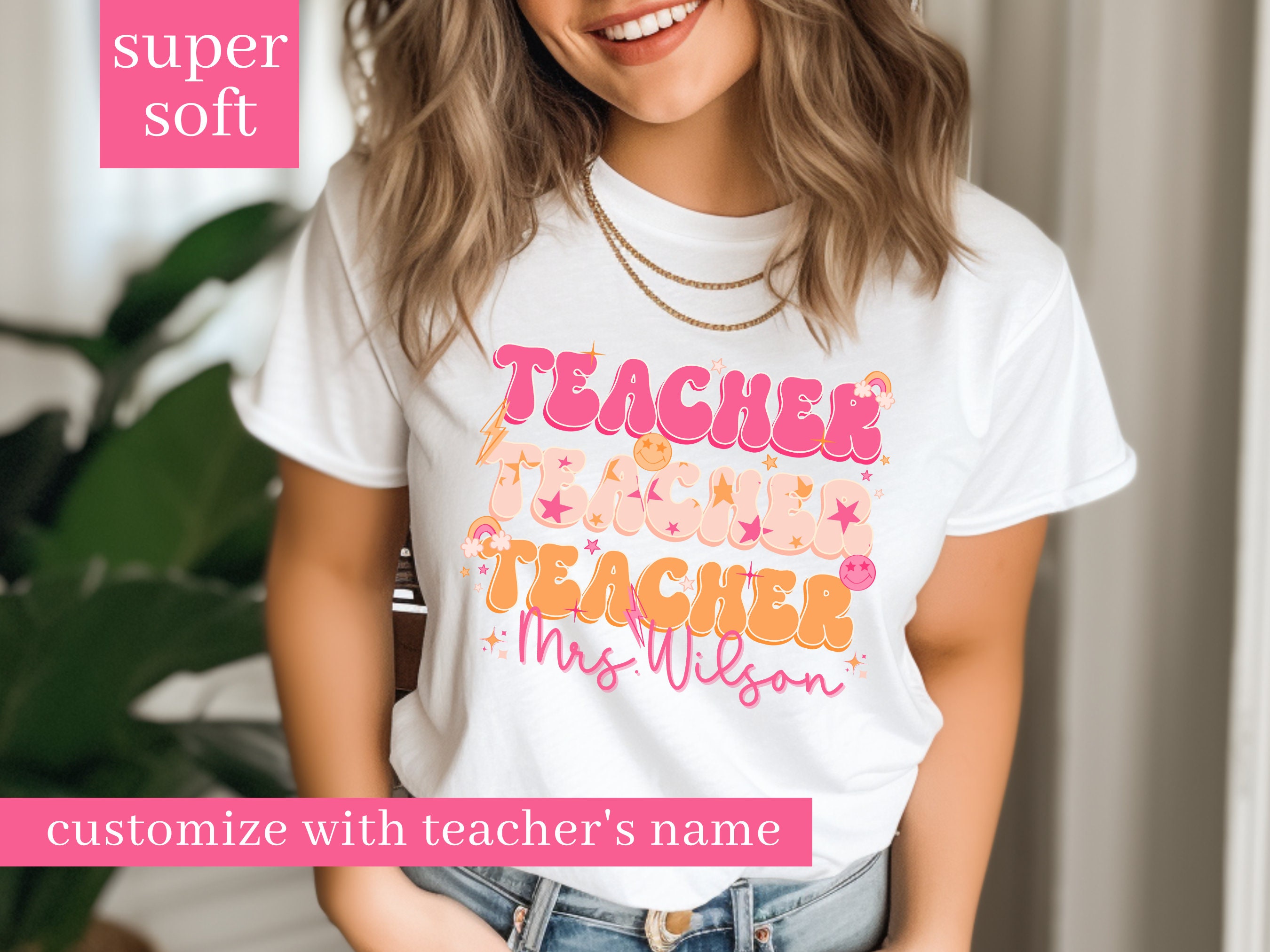 Discover Retro Teacher Shirt with Name, Custom Teacher Shirt For Teacher Appreciation Gift For Teacher