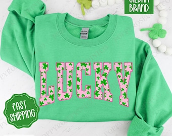 Lucky St Patrick Sweatshirt, St Patrick's Day Crewneck, Cute Women's Sweater, St. Patty's Day Sweatshirt, Lucky Holiday Party Sweater