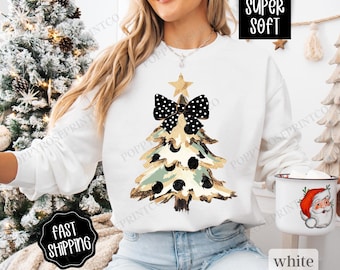 Christmas Tree Sweatshirt, Cute Christmas Sweater, Women's Holiday Crewneck, Colorful Coquette Christmas Tree Sweatshirt, Gift for Her