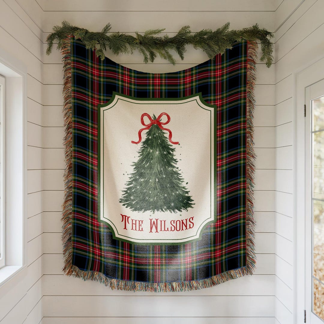Personalized Christmas Blanket Family, Christmas Gift, Family Name Blanket for Xmas, Christmas Woven Blanket, Xmas Decoration Family Gift - 80" × 60"