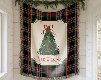 Personalized Christmas Blanket Family, Christmas Gift, Family Name Blanket for Xmas, Christmas Woven Blanket, Xmas Decoration Family Gift