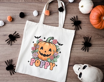 Personalized Halloween Bag, Custom Name Treat Bag, Personalized Gifts, Canvas Tote Bag, Gift for Halloween, Halloween Bag, Halloween Gift