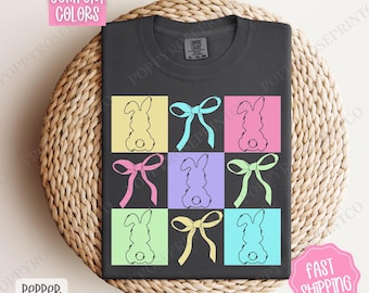 Bows and Bunnies Shirt Comfort Colors, Easter Tshirt, Trendy Bunny Women's Tee, Spring Bow TShirt, Bunny Bow Shirt, Gift for Her