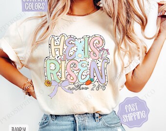 Camiseta Pastel He is Risen Colores cómodos, Camiseta de Pascua, Camiseta religiosa de moda para mujer, Camiseta de la Biblia en colores pastel de primavera, Camiseta de primavera, Regalo para ella