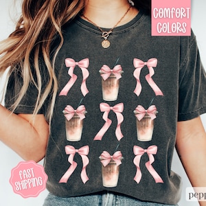 Iced Coffee Shirt, Coquette Coffee Shirt, Coquette Clothing, Coffee Lover Gift, Coffee Sweatshirt, Pink Bow Iced Coffee Shirts for Women