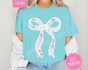 Floral Bow Shirt Comfort Colors, Coquette TShirt, Trendy Graphic Women's Tee, Cute Flower Bow TShirt, Mother's Day Gift, Gift for Her
