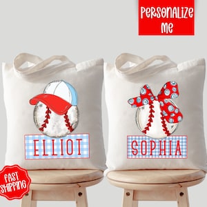 Sac fourre-tout personnalisé avec prénom, cadeau baseball