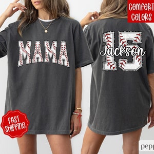 Two-sided Baseball Tshirt With Custom Number And Name, Sports Shirt, Baseball Mom Tee, Personalized Baseball Gifts, Baseball Mama Shirt