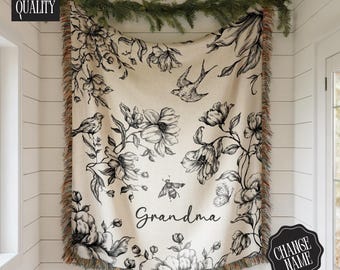 Personalized Grandma Blanket , Custom Grandmother Throw , Nana Floral Blanket , Best Gift for Grandparents , Christmas Gifts , Gift for Mom