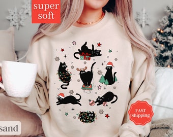 Cat Christmas Sweatshirt, Christmas Cat Shirt, Cat Lover Shirt, Christmas Sweatshirt, Christmas Gift For Cat Mom Gifts For Cat Lover