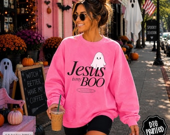Jesus is My Boo Sweatshirt, Jesus Ghost Crewneck, Religious Halloween Sweater, Ghost Reading The Bible, Christian Halloween Sweatshirt