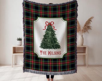 Personalized Christmas Woven Blanket Tapestry: Custom Family Christmas Gift
