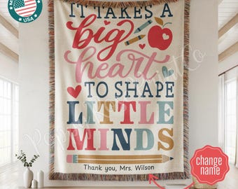 Personalized Teacher Blanket Woven, End of the Year Teacher Gift, Custom Teacher Appreciation Gift, Teacher Name Blanket
