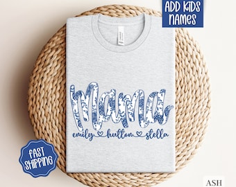 Personalized Mama Shirt with Kids Names, Custom Mama Tshirt, Mother's Day Gift for Mom, Colorful Mama Shirt, Mama Gift, Cute Mama Shirts