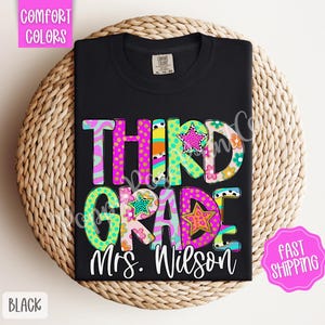 Comfort Colors® Personalized Third Grade Teacher Shirt, Custom 3rd Grade Teacher Shirt, Preppy Third Grade TShirt, Back to School Shirt