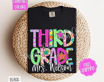 Comfort Colors® Personalized Third Grade Teacher Shirt, Custom 3rd Grade Teacher Shirt, Preppy Third Grade TShirt, Back to School Shirt
