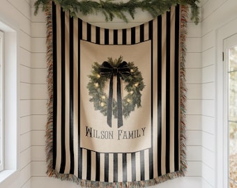 Personalized Christmas Blanket Family, Christmas Gift, Family Name Blanket for Xmas, Christmas Woven Blanket, Xmas Decoration Family Gift