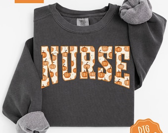 Pumpkin Nurse Comfort Colors Sweatshirt, Trendy Women's Fall Crewneck, Autumn RN Sweater, Nurse Pumpkin Sweatshirt, Nurse Appreciation Gift