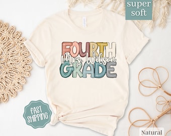 Boho Fourth Grade Teacher Shirt, Custom Fourth Grade Shirt For Teacher T Shirt, Cute 4th Grade T-Shirt for Teacher Gift Personalized