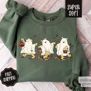 Pooh Bear Halloween Sweatshirt, Cartoon Bear Halloween Sweater, Women's Fall Crewneck, Spooky Season, Sweater Weather, Cute Fall Sweatshirt