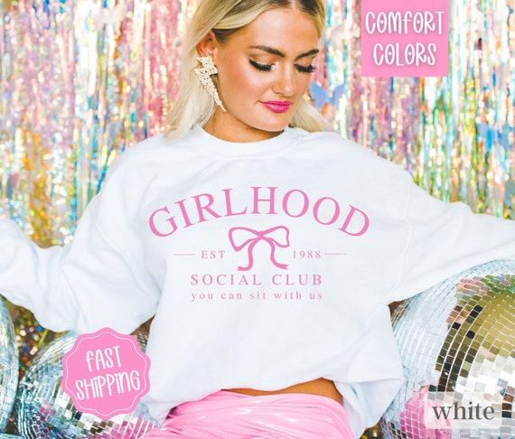 Girlhood Social Club Sweatshirt, Coquette Clothing, Coquette Top, Pink Bow Shirt Coquette Aesthetic, Preppy Sweatshirt Preppy Stuff