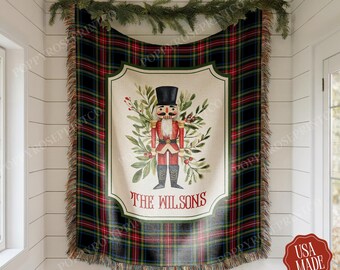 Personalized Christmas Nutcracker Woven Blanket Tapestry: Custom Family Christmas Gift