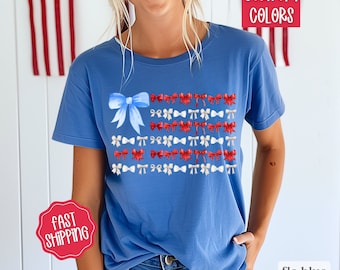Coquette USA Bow Shirt Comfort Colors, America Bow Shirt for July 4th, Memorial Day Shirt, USA Shirt, Election Shirt, Patriotic Bow Shirt