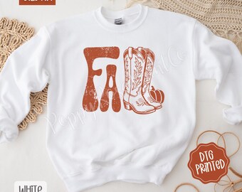 Fall Boots Sweatshirt, Trendy Autumn Crewneck, Western Cowgirl Boots Sweater, Cute Fall Season Sweatshirt, Retro Pumpkin Fall Sweater