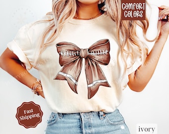 Football Bow Shirt Comfort Colors, Womens Football Tee, Cute Football Season Shirt for Women, Football Mom Shirt