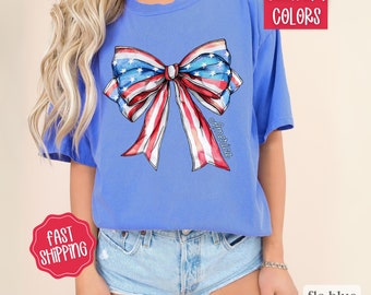 Coquette USA Bow Shirt Comfort Colors, America Bow Shirt for July 4th, Memorial Day Shirt, USA Shirt, Election Shirt, Patriotic Bow Shirt