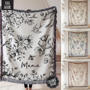 Custom Mom Floral Chinoiserie Woven Blanket for Mama, Custom Grandma Gift, Nana Blanket, Christmas Gift for Grandparents