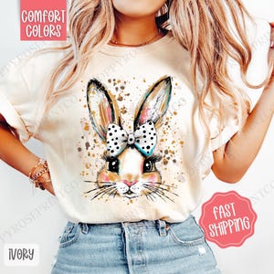 Polka Dot Bow Bunny Shirt Comfort Colors, Easter Shirt, Religious Women's Tee, Spring Bunny Sweatshirt, Coquette Bunny Tee, Gift for Her