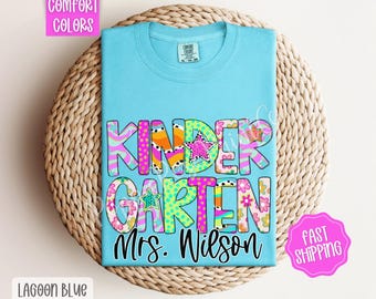 Personalized Kindergarten Preppy Shirt Comfort Colors, Kindergarten Team Tees, Teacher Appreciation, Kinder Team TShirts, Back to School Tee