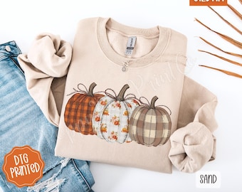 Fall Pumpkin Sweatshirt, Trendy Autumn Fall Shirt, Cute Thanksgiving Shirt, Pumpkins Shirt, Checkered Pumpkin Shirt, Plaid Pumpkin Shirt