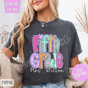 Personalized Fifth Grade Teacher Shirt Comfort Colors, Preppy 5th Grade Teacher Tshirt, Teacher Appreciation Gift, Back to School TShirt