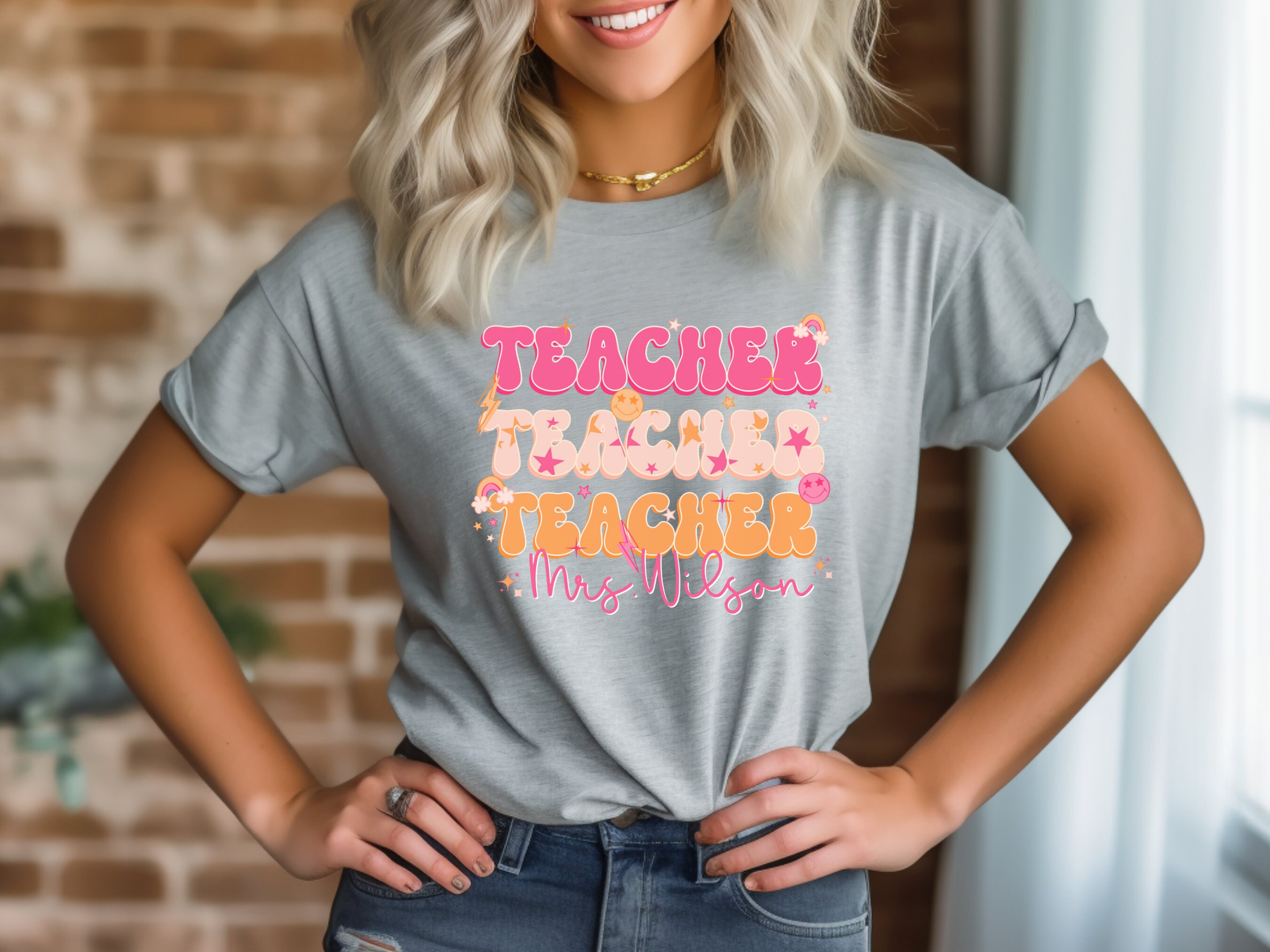 Discover Retro Teacher Shirt with Name, Custom Teacher Shirt For Teacher Appreciation Gift For Teacher