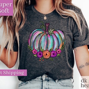 Akvarell pumpa-t-shirt, färgglad pumpa-tröja, akvarellpumpor, halloween-tröja, höst-tröja, söt höst-tröja, present till halloween