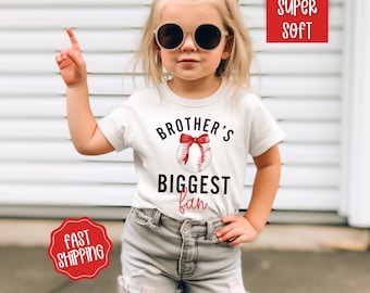 Brothers Biggest Fan Shirt, Baseball Sis Shirt, Baseball Sister Shirts, Girls Baseball Tee, Coquette Baseball Shirt for kids