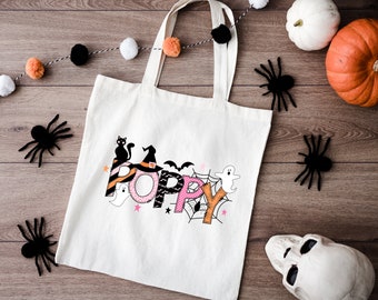 Sac personnalisé pour des friandises ou des bonbons, sac d'Halloween personnalisé, fourre-tout d'Halloween, sac d'Halloween pour enfant avec nom, sac personnalisé