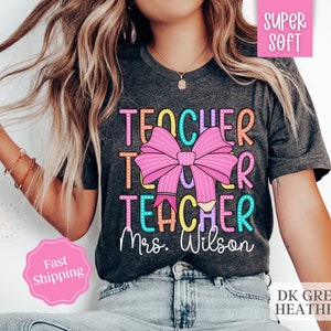 Personalized Teacher Bow Shirt Comfort Colors, Teacher Team Shirt, Coquette Teacher Tshirt, Gift For Teacher Appreciation, Back to School