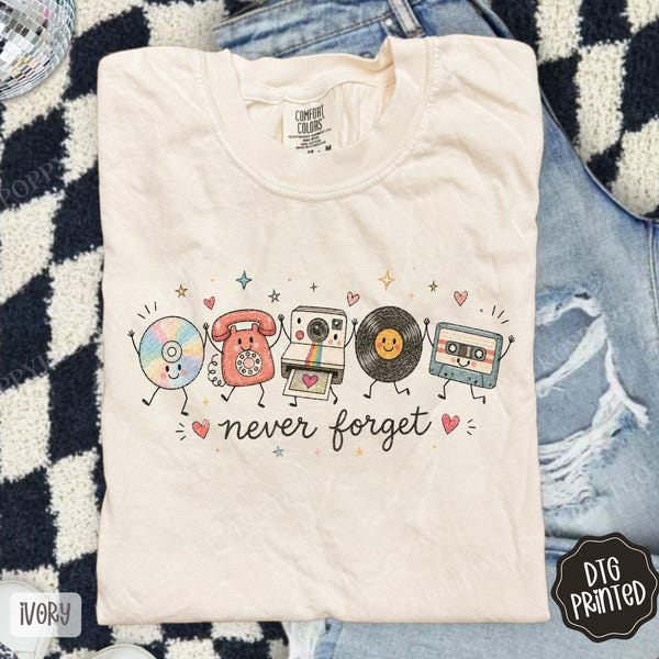 Comfort Colors® Never Forget Shirt, 90s Nostalgia Tee, Retro Tech Shirt, Cassette Vinyl Camera Tee, Millennial Throwback Shirt