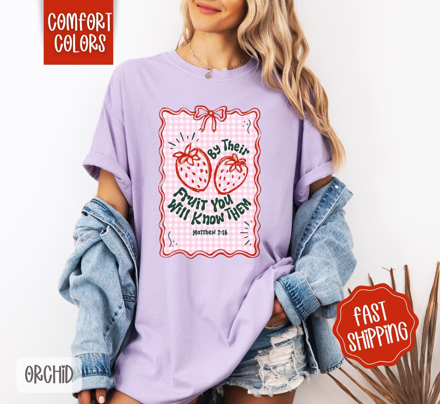 By Their Fruit You Will Know Them Shirt Comfort Colors, Religious Tshirt, Cute Women's Tee, Trendy Strawberry TShirt, Gift for Her