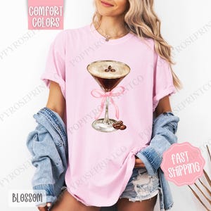 Espresso Martini Shirt Comfort Colors, Martini Bow Women&#39;s Tee, Cute Women&#39;s Tshirt, Coquette Espresso Martini Tee, Coffee Lover Shirt