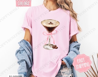 Espresso Martini Shirt Comfort Colors, Martini Bow Women's Tee, Cute Women's Tshirt, Coquette Espresso Martini Tee, Coffee Lover Shirt