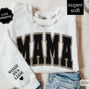 Personalized Mama Sweatshirt with Kid Names on Sleeve, Mothers Day Gift, Birthday Gift for Mom, New Mom Gift, Minimalist Cool Mom Sweater