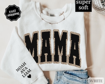 Personalized Mama Sweatshirt with Kid Names on Sleeve, Mothers Day Gift, Birthday Gift for Mom, New Mom Gift, Minimalist Cool Mom Sweater