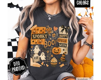 Halloween Collage Shirt Comfort Colors, Trendy Halloween Tshirt, Spooky Season Tee, Cute Pumpkin T-Shirt, Vintage Halloween Graphic Shirt
