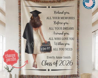 2026 Personalized Graduation Blanket, Senior Graduation Gift, Custom Text Graduation Blanket Gift for Her, Class of 2026 Graduate